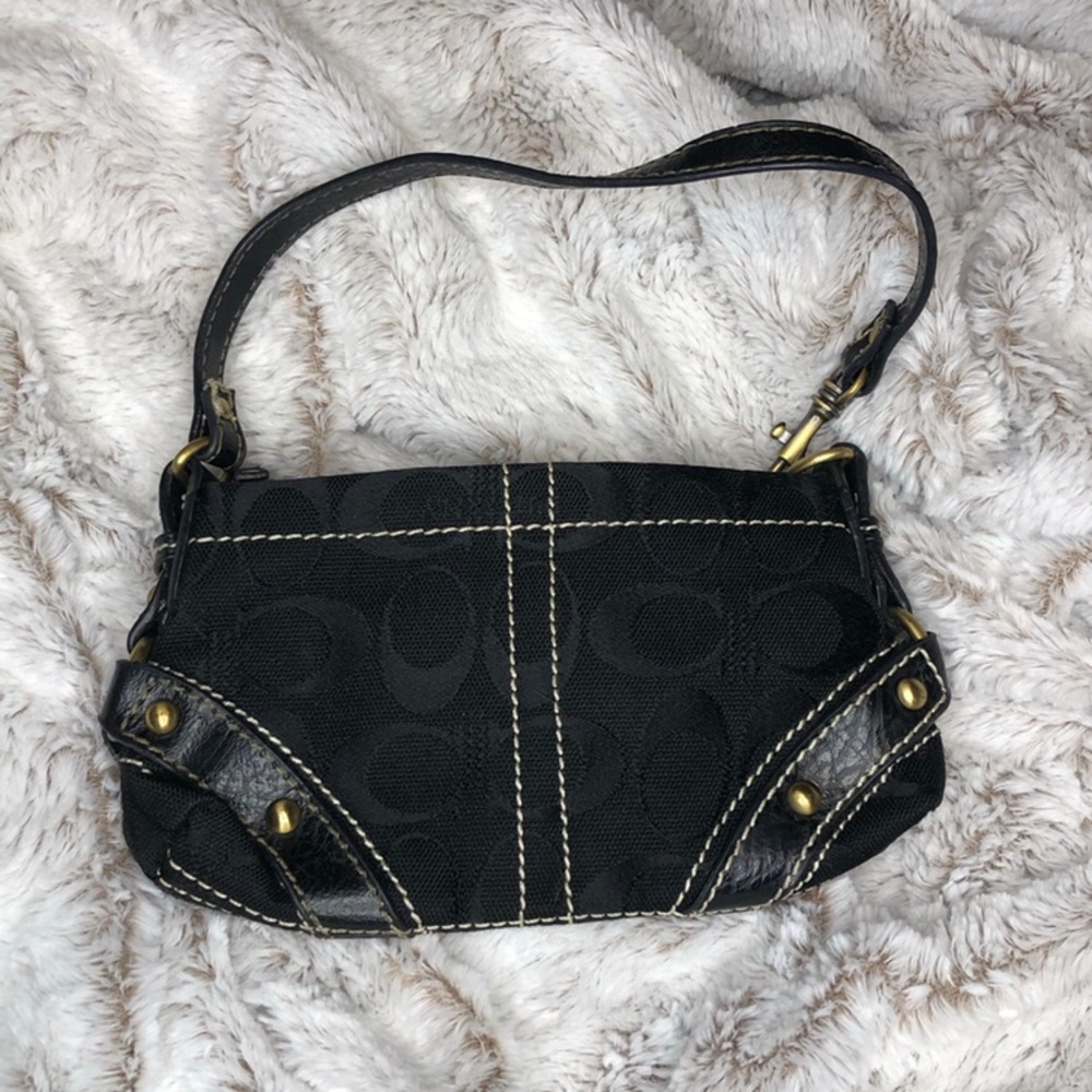 Coach Black and White Thread Shoulder Swinger